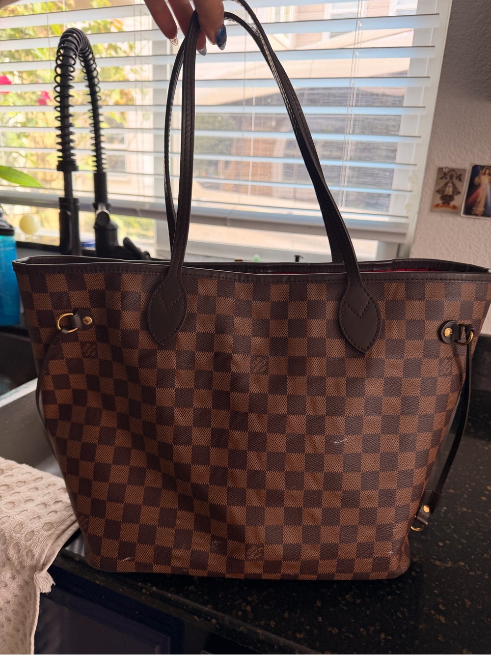 Louis Vuitton Brown Checkerboard Neverfull Tote with Dark Trim